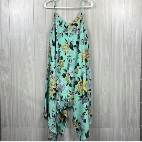 JOA Women's Blue Floral Tent Sleeveless Asymmetrical Knee Length Dress. Medium - Picture 3 of 16